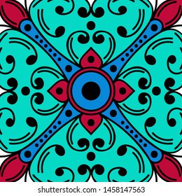 Abstract graphic square background with mandala geometric pattern. Vector illustration