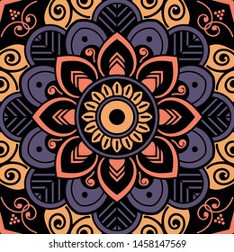 Abstract graphic square background with mandala geometric pattern. Vector illustration