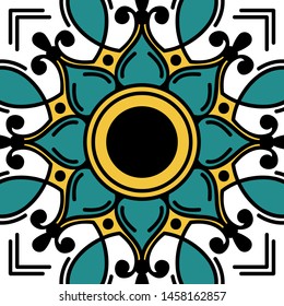 Abstract graphic square background with mandala geometric pattern. Vector illustration