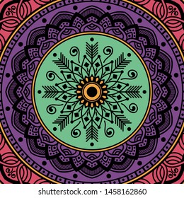 Abstract graphic square background with mandala geometric pattern. Vector illustration