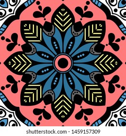 Abstract graphic square background with mandala geometric pattern. Vector illustration
