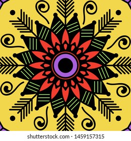 Abstract graphic square background with mandala geometric pattern. Vector illustration
