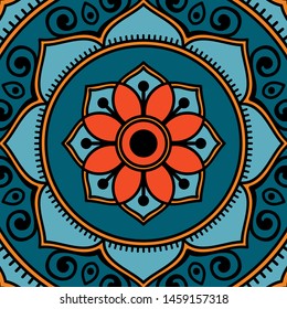 Abstract graphic square background with mandala geometric pattern. Vector illustration
