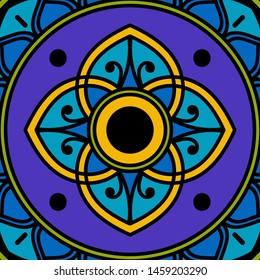 Abstract graphic square background with mandala geometric pattern. Vector illustration