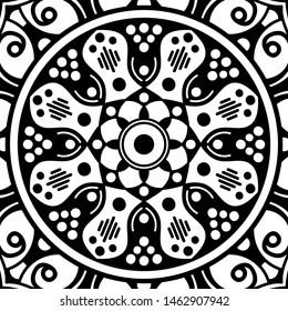 Abstract graphic square background with mandala geometric pattern. Vector illustration