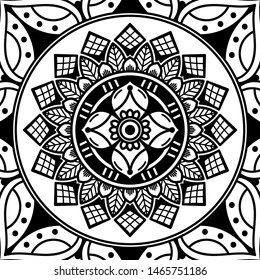 Abstract graphic square background with mandala geometric pattern. Vector illustration