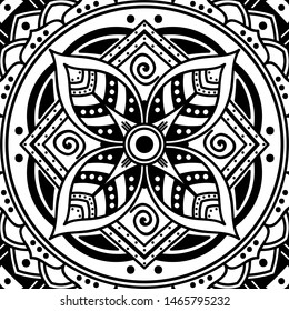 Abstract graphic square background with mandala geometric pattern. Vector illustration
