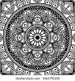 Abstract graphic square background with mandala geometric pattern. Vector illustration