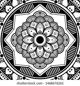Abstract graphic square background with mandala geometric pattern. Vector illustration