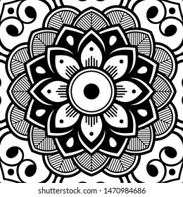 Abstract graphic square background with mandala geometric pattern. Vector illustration