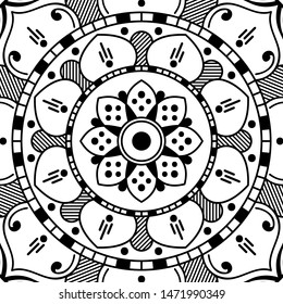 Abstract graphic square background with mandala geometric pattern. Vector illustration
