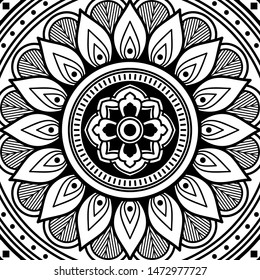 Abstract graphic square background with mandala geometric pattern. Vector illustration