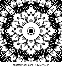 Abstract graphic square background with mandala geometric pattern. Vector illustration