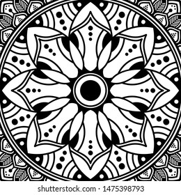 Abstract graphic square background with mandala geometric pattern. Vector illustration