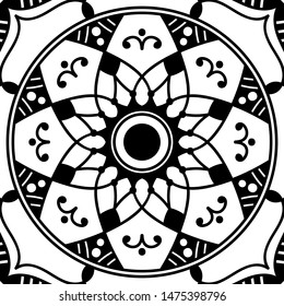 Abstract graphic square background with mandala geometric pattern. Vector illustration