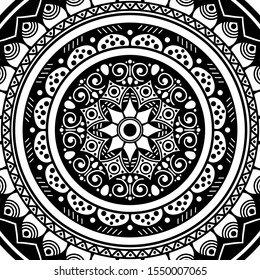 Abstract graphic square background with mandala geometric pattern. Vector illustration