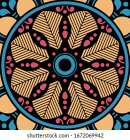Abstract graphic square background with mandala geometric pattern. Vector illustration
