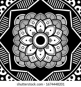 Abstract graphic square background with mandala geometric pattern. Vector illustration