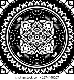 Abstract graphic square background with mandala geometric pattern. Vector illustration