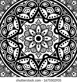 Abstract graphic square background with mandala geometric pattern. Vector illustration