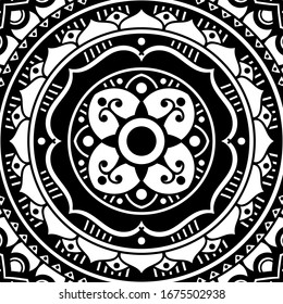 Abstract graphic square background with mandala geometric pattern. Vector illustration