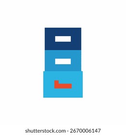 Abstract graphic of stacked blocks with a drawer-like element.