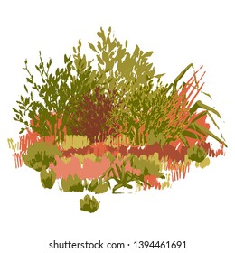 Vista estepa gráfica Abstractas dibujada en la técnica del pincel áspero. Paisaje de Vector en colores tranquilos