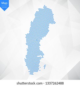 Abstract graphic Sweden map from point blue on a white background. Vector illustration.
