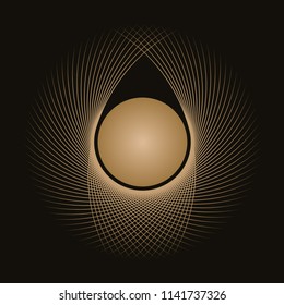 abstract graphic symbols with curved nest and egg in gold on black