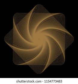 abstract graphic symbols with a helix flower in gold and black
