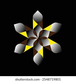 An abstract graphic with a symmetrical paper pattern resembling a flower