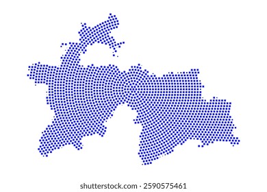 Abstract graphic Tajikistan map from pixel blue on a white background. Vector illustration.