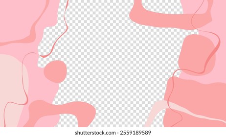 Abstract graphic template with various curved pink colored shapes and lines for wedding invitations and Valentine's Day holiday greetings. Transparent background. Vector illustration.