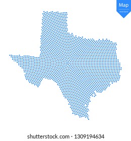 Abstract graphic Texas map from point blue on a white background. Vector illustration.