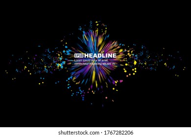 Abstract graphic texture background with colorful particles and rays.