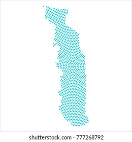 Abstract graphic Togo map of blue round dots. Vector illustration eps10.
