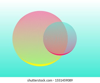 abstract graphic transit with two wired spheres in rainbow shades