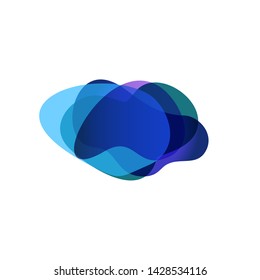 Abstract graphic transparent elements. Blue, green and violet colors. Dynamical forms, lines, flowing shapes on white background. Vector template for logo, presentation, flyer design