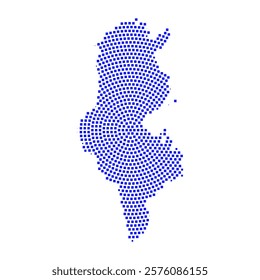Abstract graphic Tunisia map from pixel blue on a white background. Vector illustration.