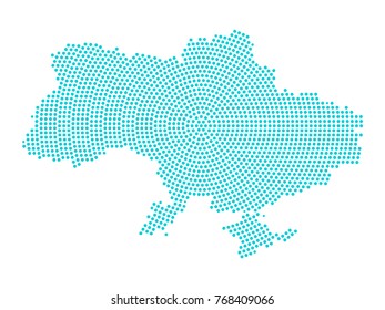 Abstract graphic Ukraine map of blue round dots. Vector illustration eps10.