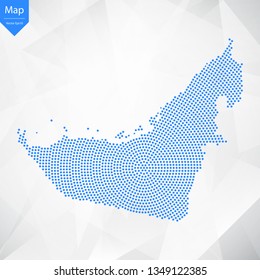 Abstract graphic United Arab Emirates map from point blue on a white background. Vector illustration.