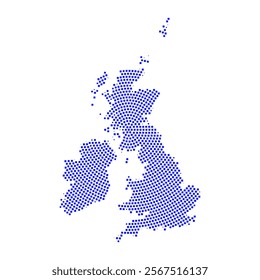 Abstract graphic United Kingdom map from pixel blue on a white background. Vector illustration.