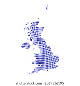 Abstract graphic United Kingdom map from pixel blue on a white background. Vector illustration.