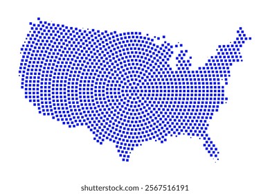 Abstract graphic United States map from pixel blue on a white background. Vector illustration.