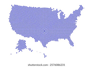 Abstract graphic United States map from pixel blue on a white background. Vector illustration.