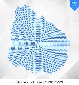 Abstract graphic Uruguay map from point blue on a white background. Vector illustration.