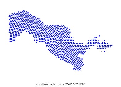 Abstract graphic Uzbekistan map from pixel blue on a white background. Vector illustration.