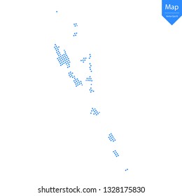 Abstract graphic Vanuatu map from point blue on a white background. Vector illustration.