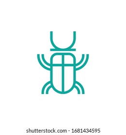 Abstract graphic vector illustration of a beetle made in the shape of a computer mouse, whose mustache depicts the letter K