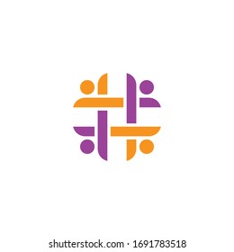 Abstract graphic vector illustration of four people in the shape of a cross or plus sign